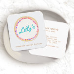 Customized Bakery Personalized Cookie Logo Square Business Card<br><div class="desc">Great logo for bakeries specializing in custom cookies for birthday parties,  cookie swaps,  caterers personalized gifts,  and  more.. For additional matching marketing materials please contact me at maurareed.designs@gmail.com. For more premade logos visit logoevolution.co. Original design by Maura Reed.</div>