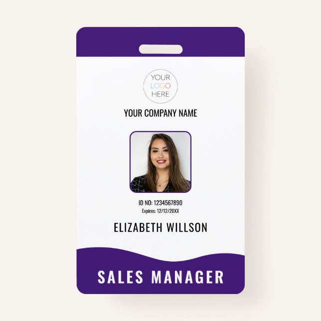 Customized Bar Code, Logo, Name, Photo Employee ID Badge (Front)