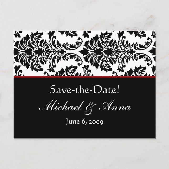Customized Baroque Black & Red Save The Date Announcement Postcard (Front)