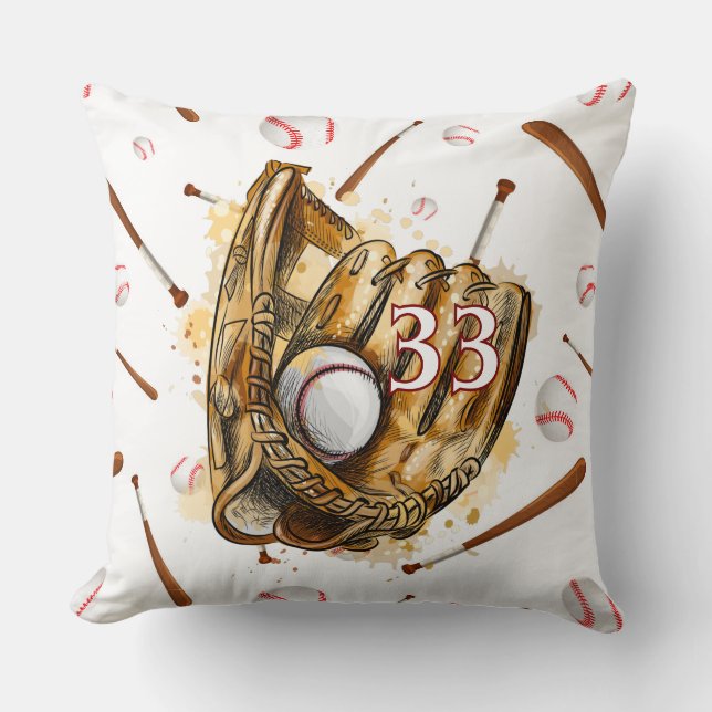 Customized Baseball No. Throw Pillow (Front)