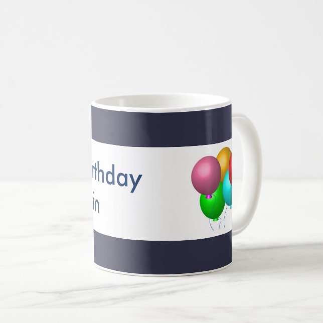 Customized Basic Happy Birthday Balloons Coffee Mug (Front Right)