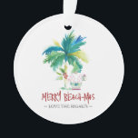 Customized Beach Christmas Ornaments<br><div class="desc">These customized Christmas ornaments features a cute watercolor palm tree and gnome. The words "Merry Beach-mas" are set in hand lettered typography. Use the template fields to add your custom details. It makes a lovely wedding favor or personalized holiday gift. To see more custom Christmas decor like this visit Unique...</div>