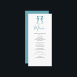 Customized Beach Wedding Menu Card<br><div class="desc">Complete your celebration with these beach wedding menu cards, the perfect finishing touch for your beach wedding décor. Designed with elegant watercolor seahorses in calming shades of blue, they bring coastal charm to your tablescape while complementing any seaside wedding theme or nautical wedding style. These custom wedding menu cards make...</div>