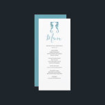 Customized Beach Wedding Menu Card<br><div class="desc">Complete your celebration with these beach wedding menu cards, the perfect finishing touch for your beach wedding décor. Designed with elegant watercolor seahorses in calming shades of blue, they bring coastal charm to your tablescape while complementing any seaside wedding theme or nautical wedding style. These custom wedding menu cards make...</div>
