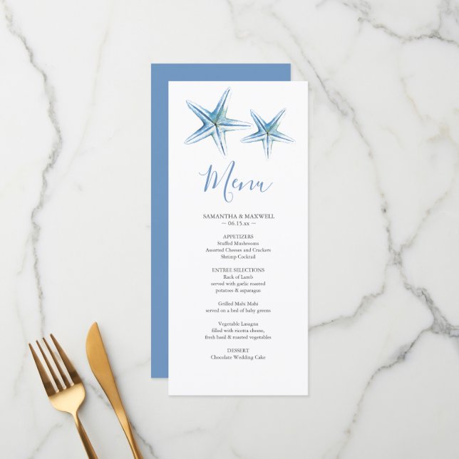 Customized Beach Wedding Menu Card (Front/Back In Situ)