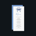 Customized Beach Wedding Menu Card<br><div class="desc">These customized wedding menu cards feature a watercolor crab in shades of blue. Use the template fields to add your personalized details. A nautical choice for your beach wedding theme. For more affordable wedding menu ideas visit www.zazzle.com/dotellabelle

Unique watercolor ocean art by Victoria Grigaliunas of Do Tell A Belle.</div>