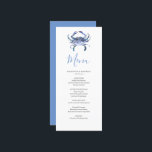 Customized Beach Wedding Menu Card<br><div class="desc">These customized wedding menu cards feature a watercolor crab in shades of blue. Use the template fields to add your personalized details. A nautical choice for your beach wedding theme. For more affordable wedding menu ideas visit www.zazzle.com/dotellabelle

Unique watercolor ocean art by Victoria Grigaliunas of Do Tell A Belle.</div>