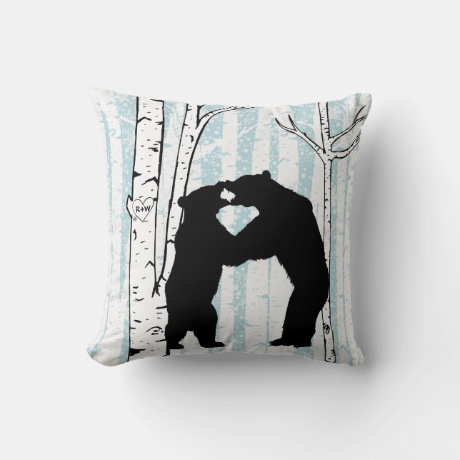 Customized Bears in Love Birch Forest Throw Pillow (Front)