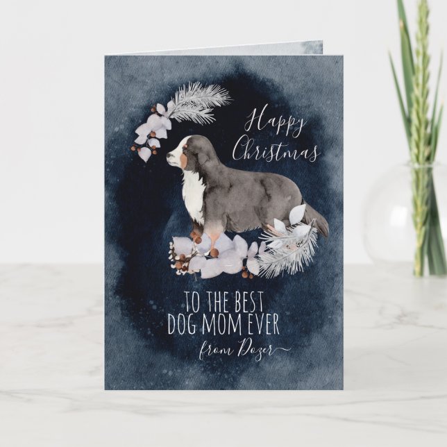 Customized Bernese Mountain Dog Mom Christmas Holiday Card (Front)
