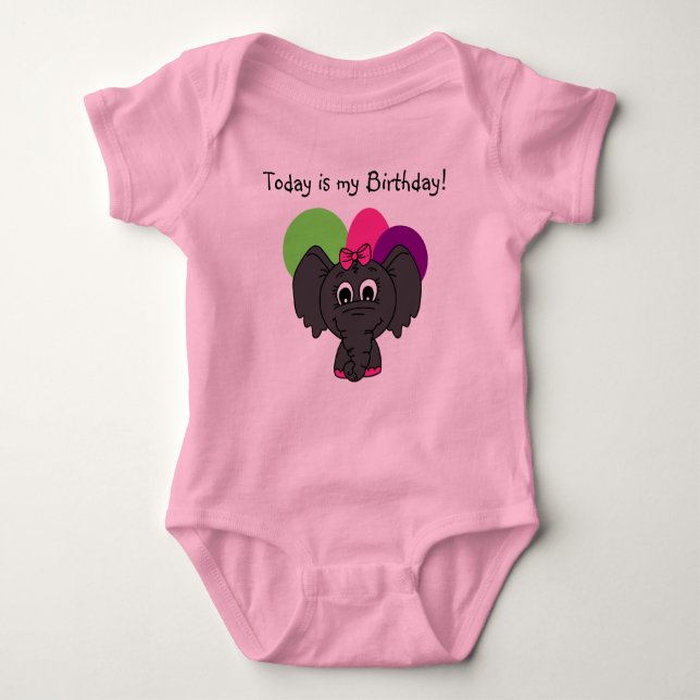 Customized Birthday Elephant T-shirt Baby Bodysuit (Front)