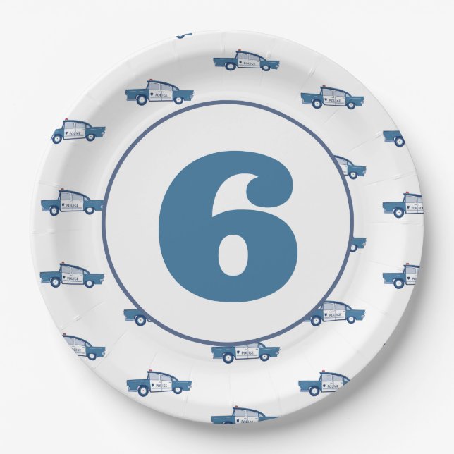 Customized Birthday in Blue Police Birthday Party Paper Plates (Front)