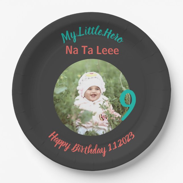 Customized Birthday name with photo Paper Plates (Front)