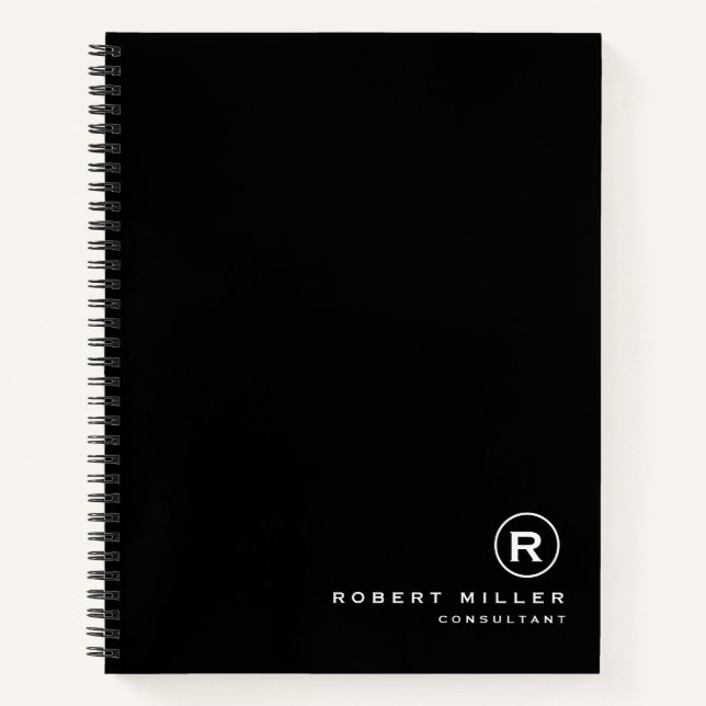Customized Black and White Monogram Initial  Notebook (Front)