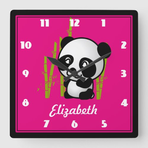 Customized Black and White Panda in a Bamboo Grove Square Wall Clock