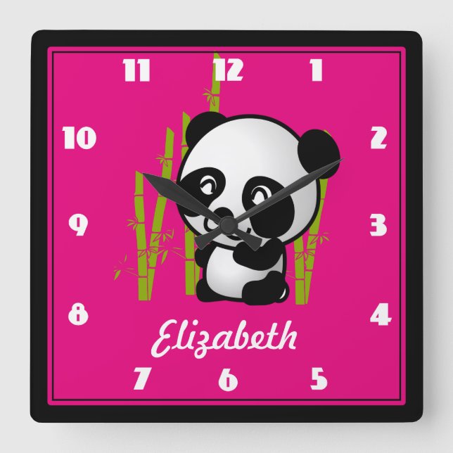 Customized Black and White Panda in a Bamboo Grove Square Wall Clock (Front)