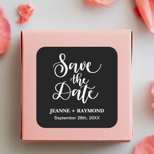 Customized Black and White Wedding Save The Date Square Sticker
