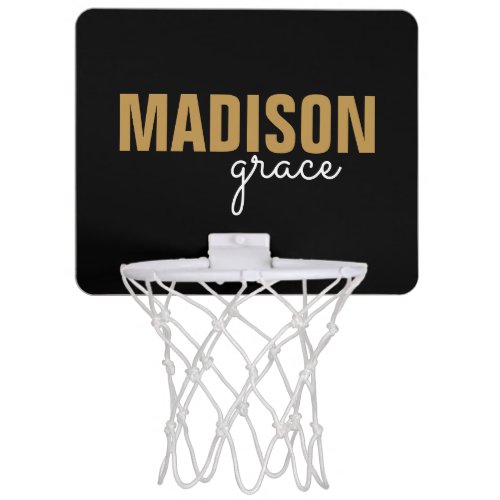 Customized Black Gold Girly Modern Monogram Name Mini Basketball Hoop