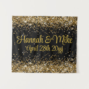 Customized Black & Gold Wedding Photo Booth Prop Tapestry