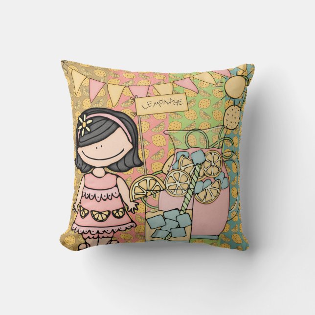 Customized Black Hair Girl Lemonade Pillow (Front)