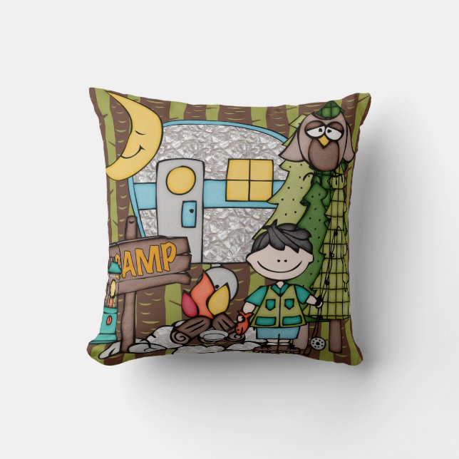 Customized Black Haired Boy Camping Pillow (Front)