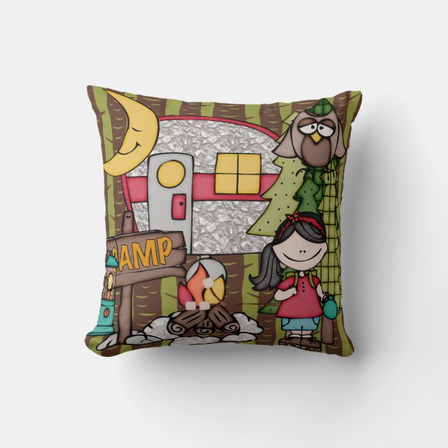 Customized Black Haired Girl Camping Pillow (Front)