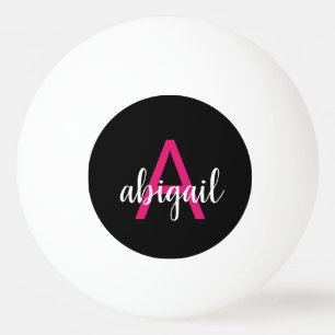 Customized Black Hot Pink Modern Monogram Name Ping Pong Ball