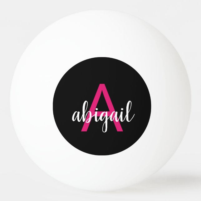 Customized Black Hot Pink Modern Monogram Name Ping Pong Ball (Front)