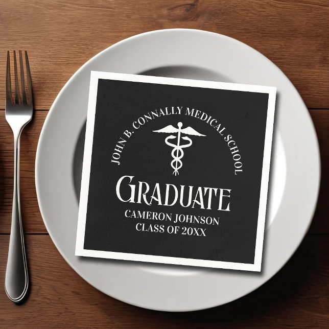 Customized Black Medical School Graduation Party Napkins (Creator Uploaded)