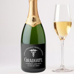 Customized Black Medical School Graduation Party Sparkling Wine Label