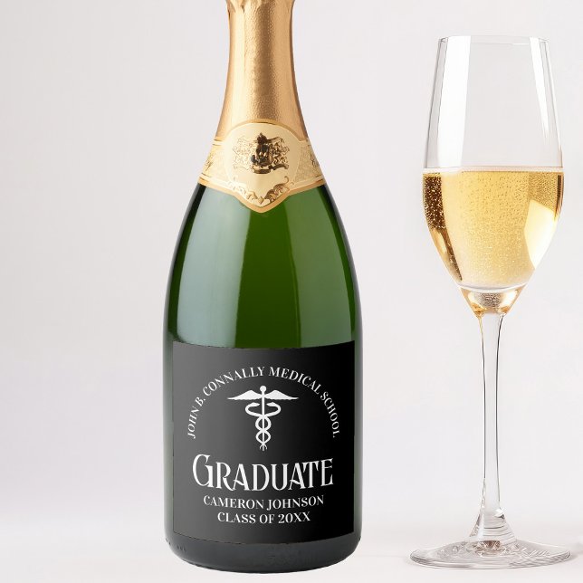 Customized Black Medical School Graduation Party Sparkling Wine Label (Creator Uploaded)