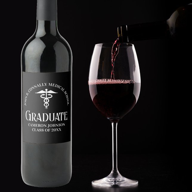 Customized Black Medical School Graduation Party Wine Label (Creator Uploaded)