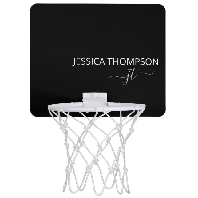 Customized Black Modern Monogram Name Girly Mini B Basketball Hoop (Front)