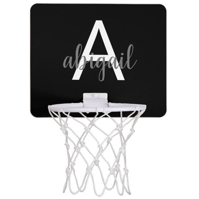 Customized Black Modern Monogram Name Girly Mini Basketball Hoop (Front)