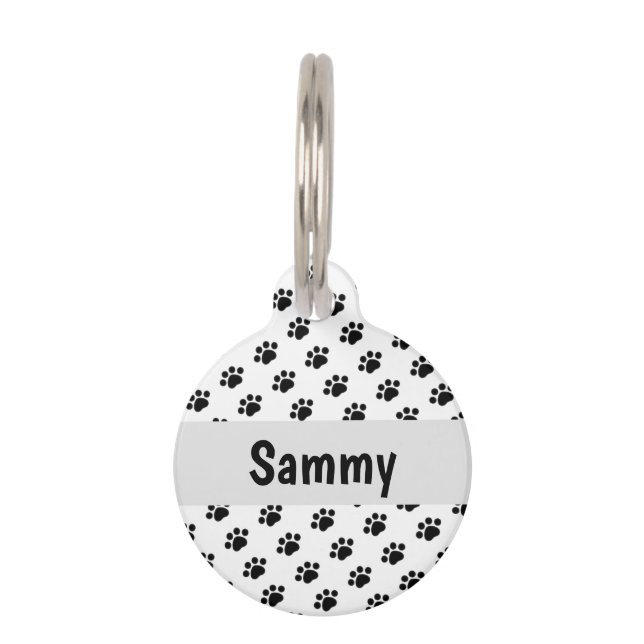 Customized Black Paw Print Pet ID Tag (Front)