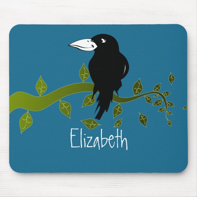 Customized Black Raven on a Tree Branch Mouse Pad (Front)