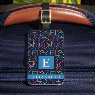 Customized Black Teal Blue Abstract Pattern Luggage Tag