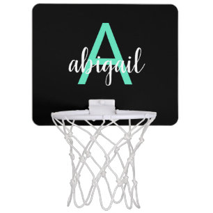Customized Black Teal Girly Modern Monogram Name Mini Basketball Hoop