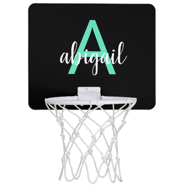 Customized Black Teal Girly Modern Monogram Name Mini Basketball Hoop (Front)