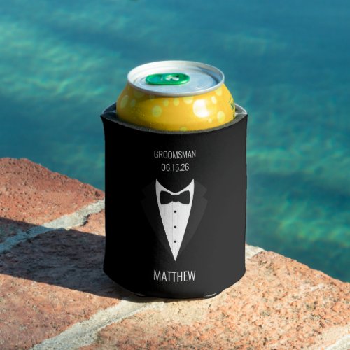 Customized Black Tuxedo Groomsmen Can Cooler