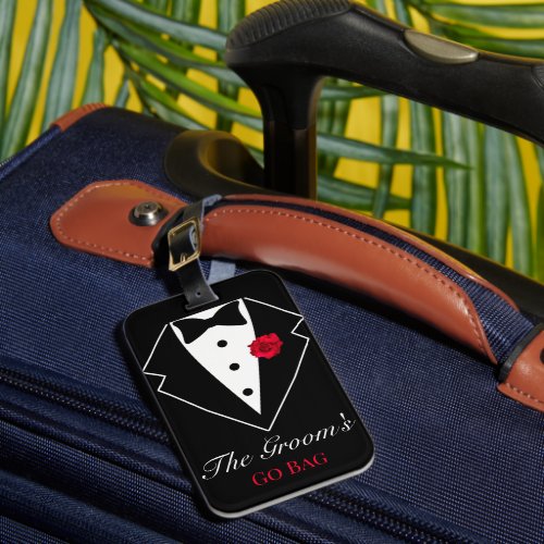 Customized Black Tuxedo with Red Rose Honeymoon Luggage Tag