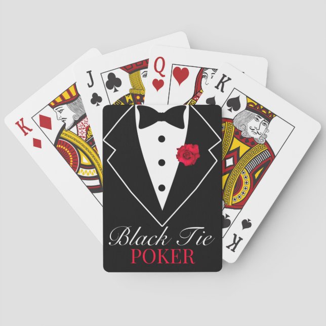 Customized Black Tuxedo with Red Rose Poker Poker Cards (Back)