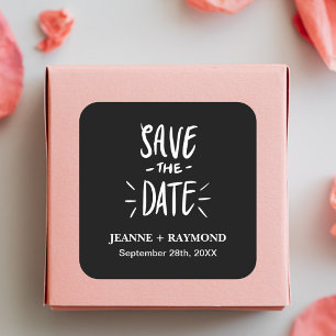 Customized Black Typography Wedding Save the Date Square Sticker