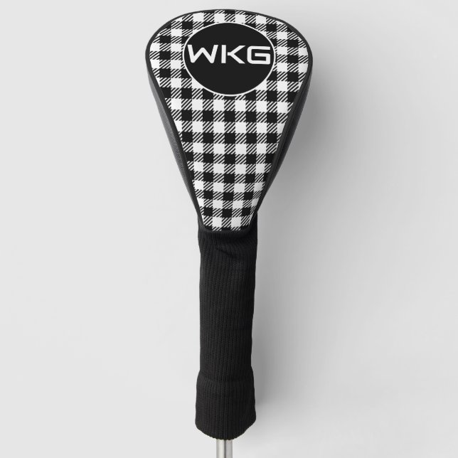 Customized Black-White Plaid Golf Club Head Cover (Front)