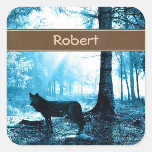 Customized Black Wolf Alone in the Forest Square Sticker