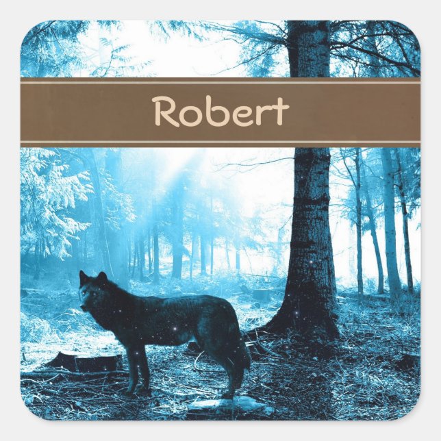 Customized Black Wolf Alone in the Forest Square Sticker (Front)