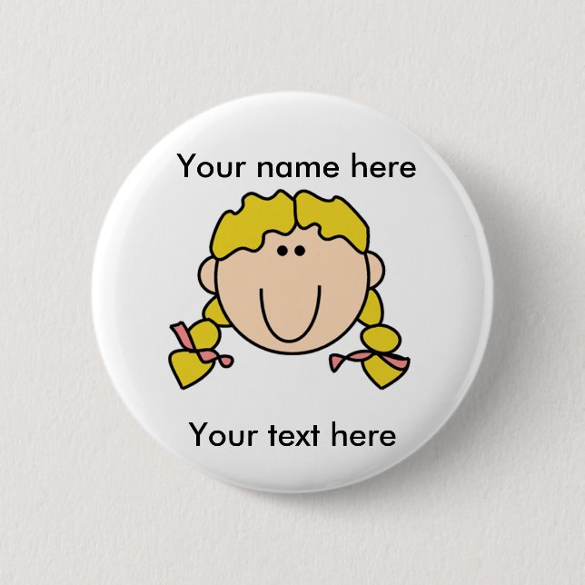 Customized Blond Girl With Braids Button (Front)