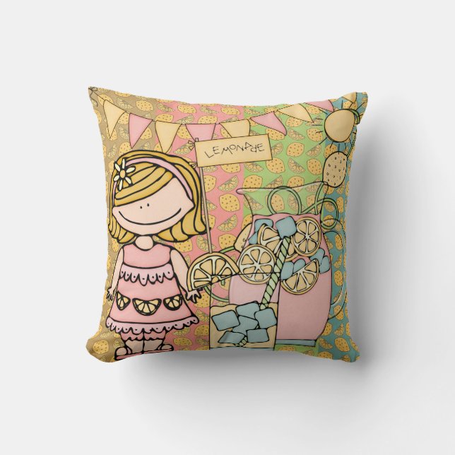 Customized Blond Hair Girl Lemonade Pillow (Front)