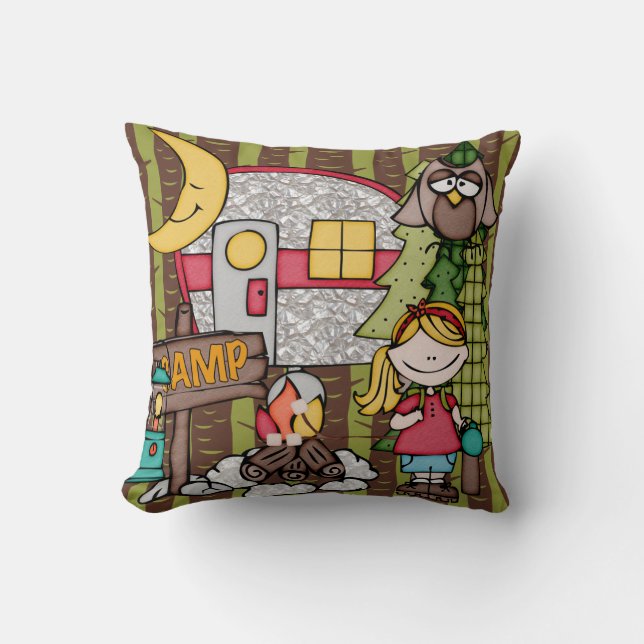 Customized Blond Haired Girl Camping Pillow (Front)