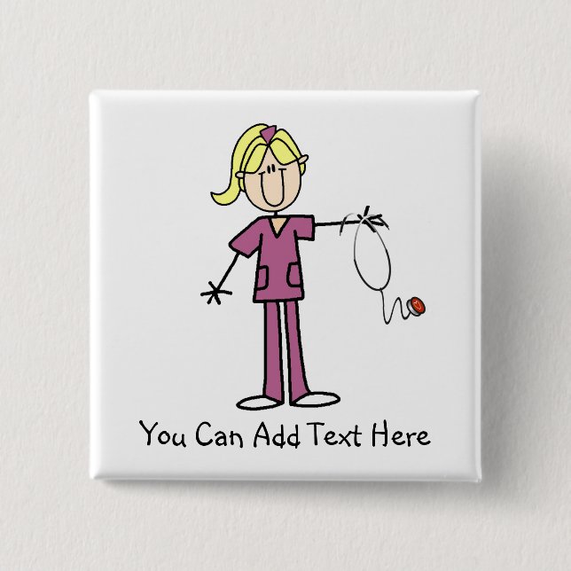 Customized Blond Stick Figure Nurse Button (Front)