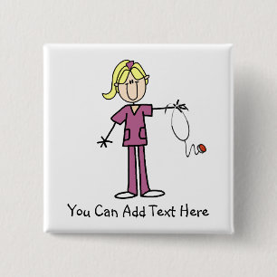 Customized Blond Stick Figure Nurse Button